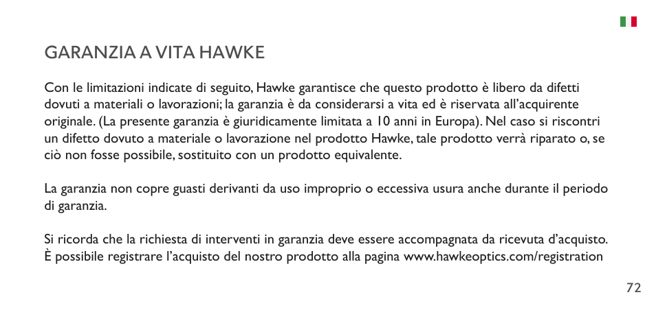 Garanzia a vita hawke | Hawke Sport Optics 1-4x20 Vantage IR Riflescope (Turkey Dot IR Reticle) User Manual | Page 72 / 74