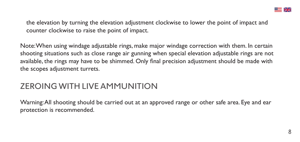 Zeroing with live ammunition | Hawke Sport Optics 1-4x20 Vantage IR Riflescope (Turkey Dot IR Reticle) User Manual | Page 8 / 74