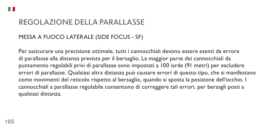 Regolazione della parallasse | Hawke Sport Optics 4.5-14x44 Sidewinder 30 SF Riflescope (10x Half Mil Illuminated Reticle) User Manual | Page 105 / 124