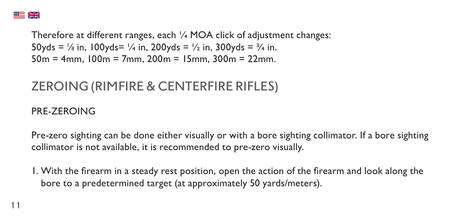 Zeroing (rimfire & centerfire rifles) | Hawke Sport Optics 4.5-14x44 Sidewinder 30 SF Riflescope (10x Half Mil Illuminated Reticle) User Manual | Page 11 / 124