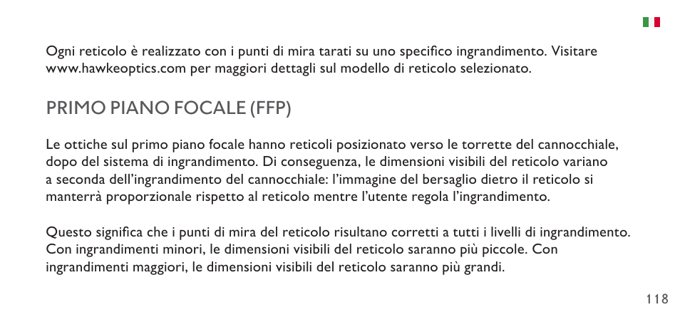 Primo piano focale (ffp) | Hawke Sport Optics 4.5-14x44 Sidewinder 30 SF Riflescope (10x Half Mil Illuminated Reticle) User Manual | Page 118 / 124