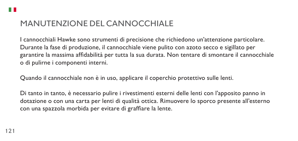 Manutenzione del cannocchiale | Hawke Sport Optics 4.5-14x44 Sidewinder 30 SF Riflescope (10x Half Mil Illuminated Reticle) User Manual | Page 121 / 124