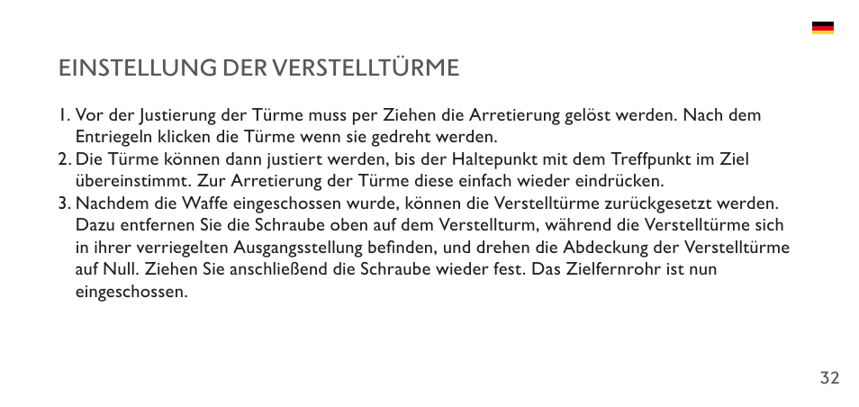 Einstellung der verstelltürme | Hawke Sport Optics 4.5-14x44 Sidewinder 30 SF Riflescope (10x Half Mil Illuminated Reticle) User Manual | Page 32 / 124