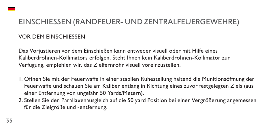 Einschiessen (randfeuer- und zentralfeuergewehre) | Hawke Sport Optics 4.5-14x44 Sidewinder 30 SF Riflescope (10x Half Mil Illuminated Reticle) User Manual | Page 35 / 124