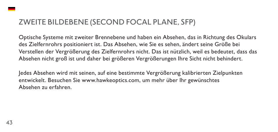 Zweite bildebene (second focal plane, sfp) | Hawke Sport Optics 4.5-14x44 Sidewinder 30 SF Riflescope (10x Half Mil Illuminated Reticle) User Manual | Page 43 / 124