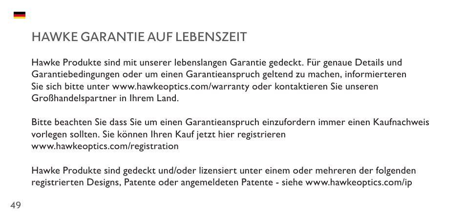 Hawke garantie auf lebenszeit | Hawke Sport Optics 4.5-14x44 Sidewinder 30 SF Riflescope (10x Half Mil Illuminated Reticle) User Manual | Page 49 / 124