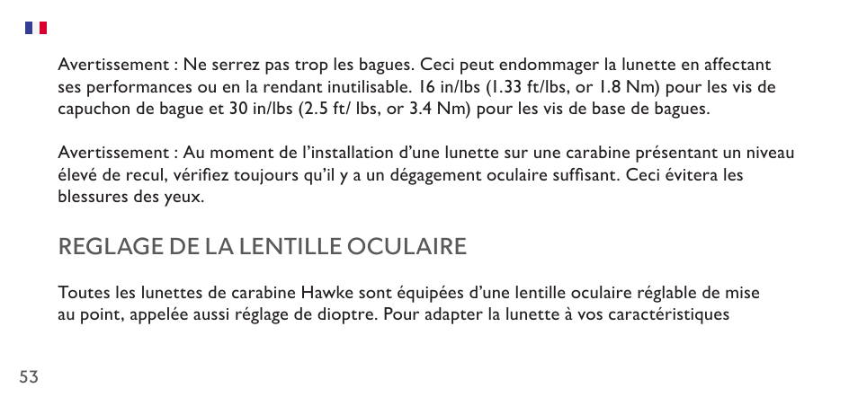 Reglage de la lentille oculaire | Hawke Sport Optics 4.5-14x44 Sidewinder 30 SF Riflescope (10x Half Mil Illuminated Reticle) User Manual | Page 53 / 124