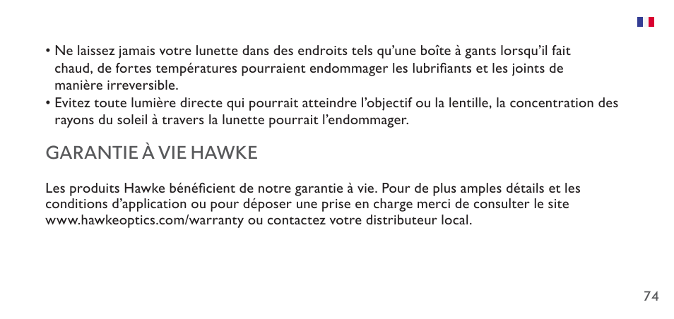 Garantie à vie hawke | Hawke Sport Optics 4.5-14x44 Sidewinder 30 SF Riflescope (10x Half Mil Illuminated Reticle) User Manual | Page 74 / 124