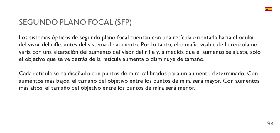 Segundo plano focal (sfp) | Hawke Sport Optics 4.5-14x44 Sidewinder 30 SF Riflescope (10x Half Mil Illuminated Reticle) User Manual | Page 94 / 124