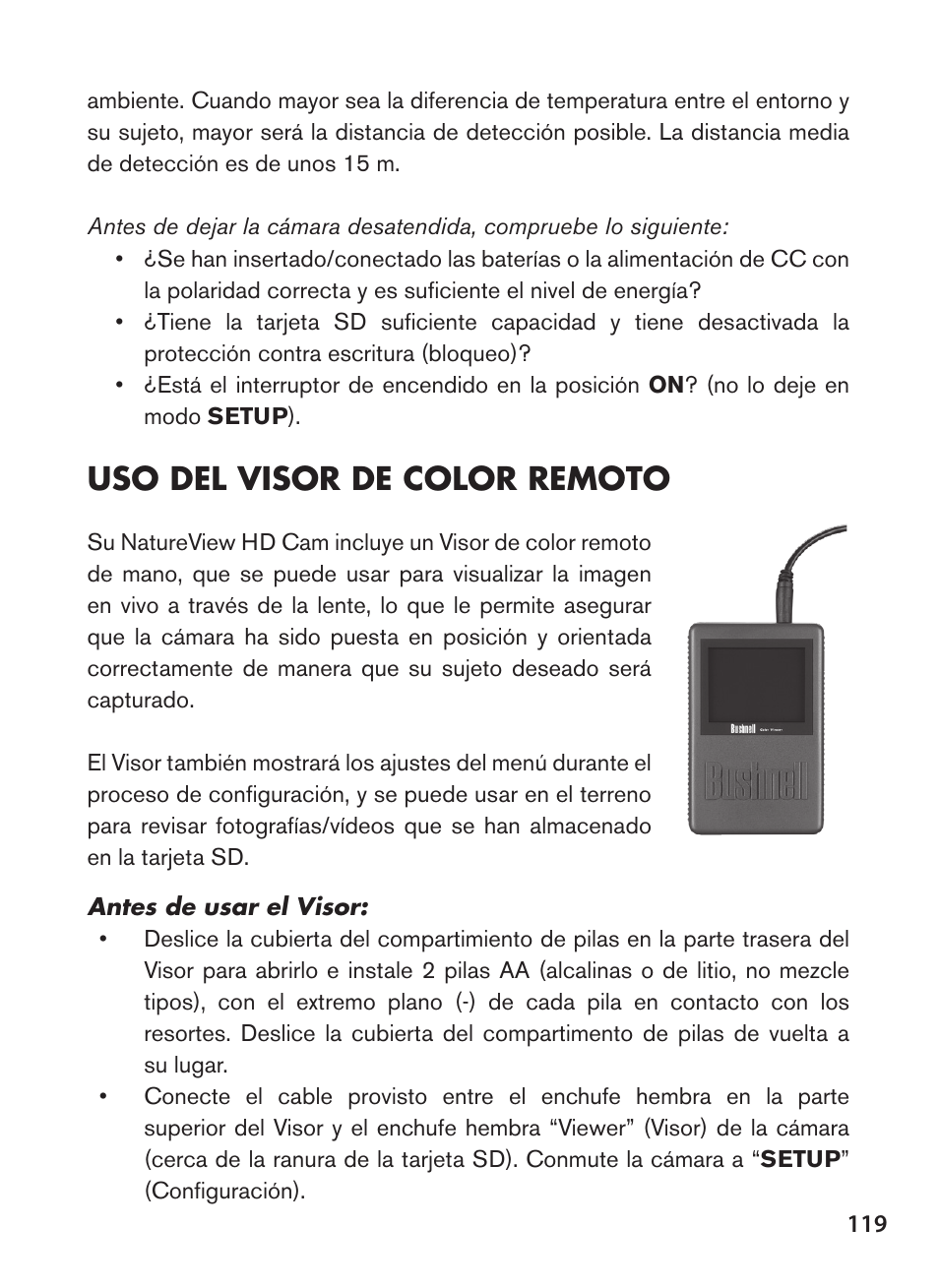 Uso del visor de color remoto | Bushnell NatureView HD Essential Trail Camera (Green) User Manual | Page 119 / 232