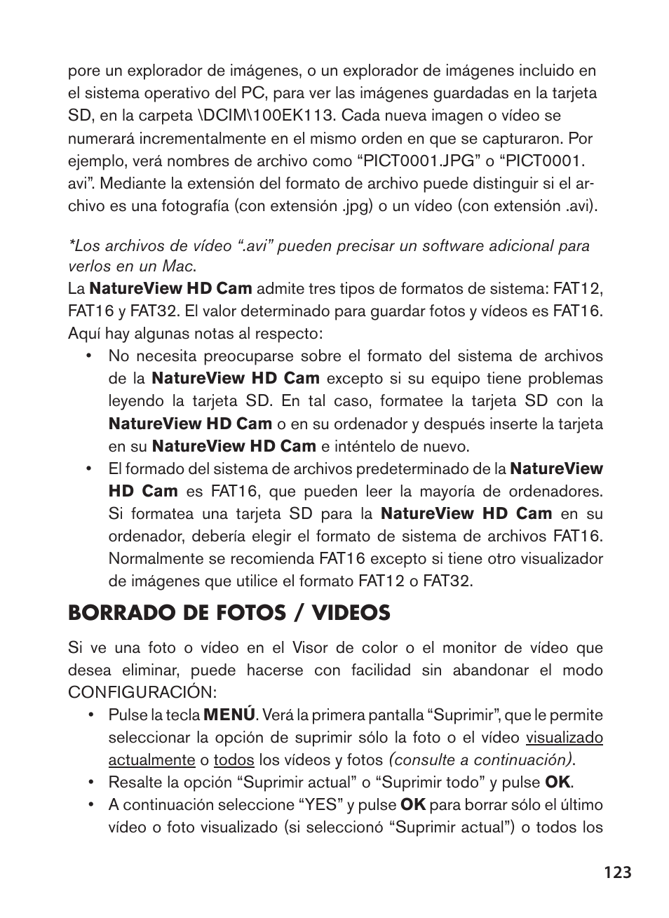 Borrado de fotos / videos | Bushnell NatureView HD Essential Trail Camera (Green) User Manual | Page 123 / 232