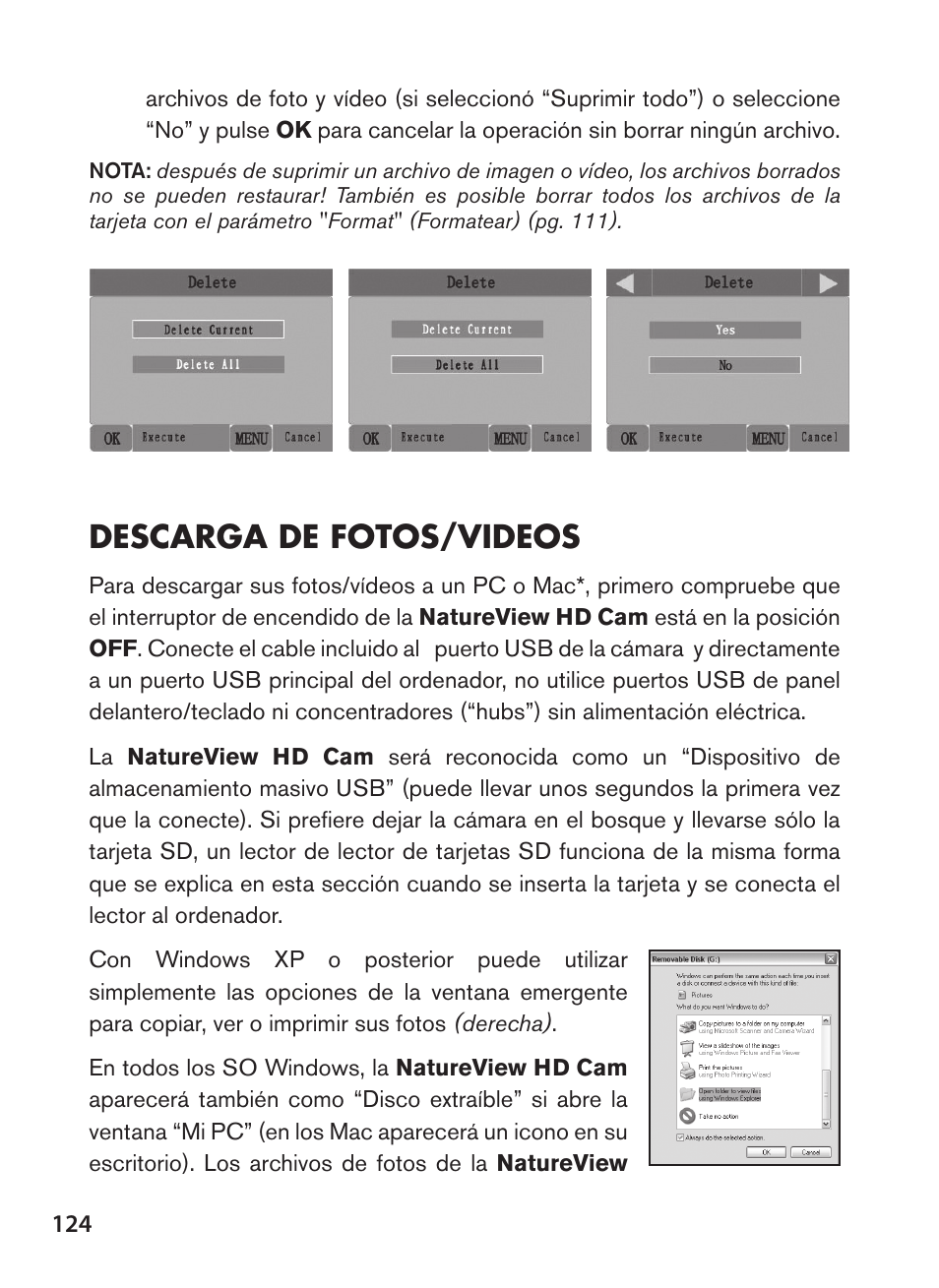 Descarga de fotos/videos | Bushnell NatureView HD Essential Trail Camera (Green) User Manual | Page 124 / 232