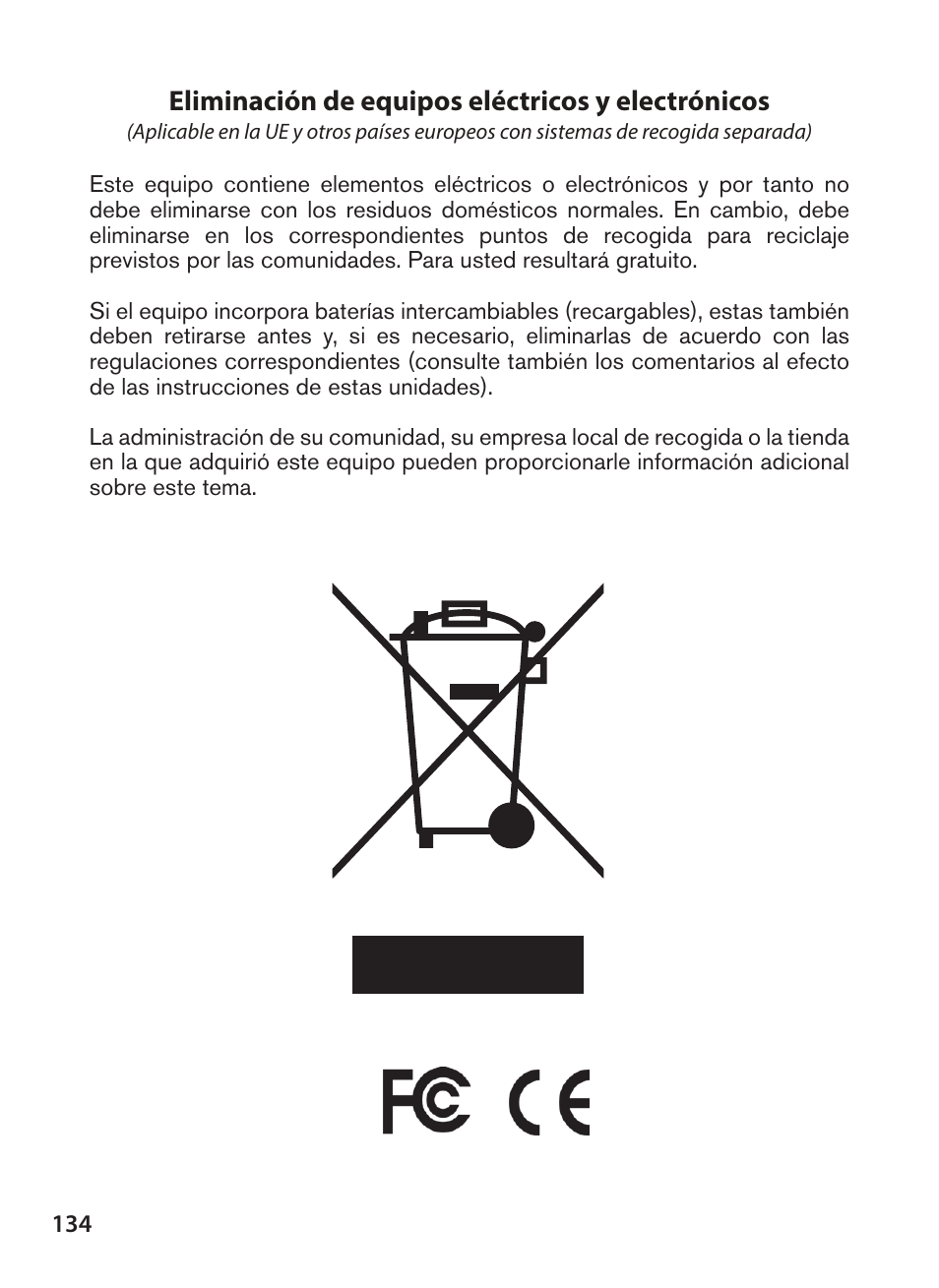 Eliminación de equipos eléctricos y electrónicos | Bushnell NatureView HD Essential Trail Camera (Green) User Manual | Page 134 / 232