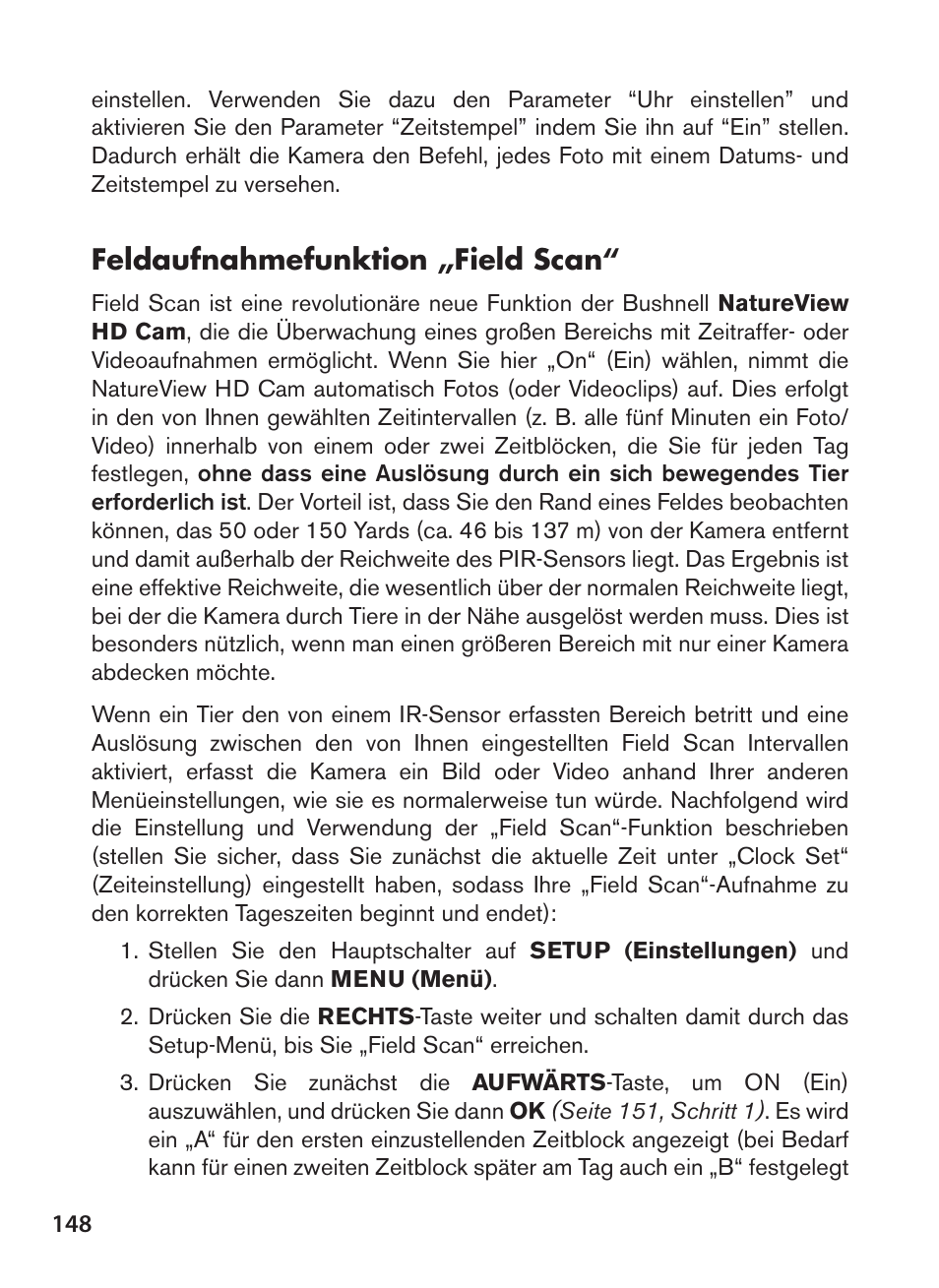Feldaufnahmefunktion „field scan | Bushnell NatureView HD Essential Trail Camera (Green) User Manual | Page 148 / 232