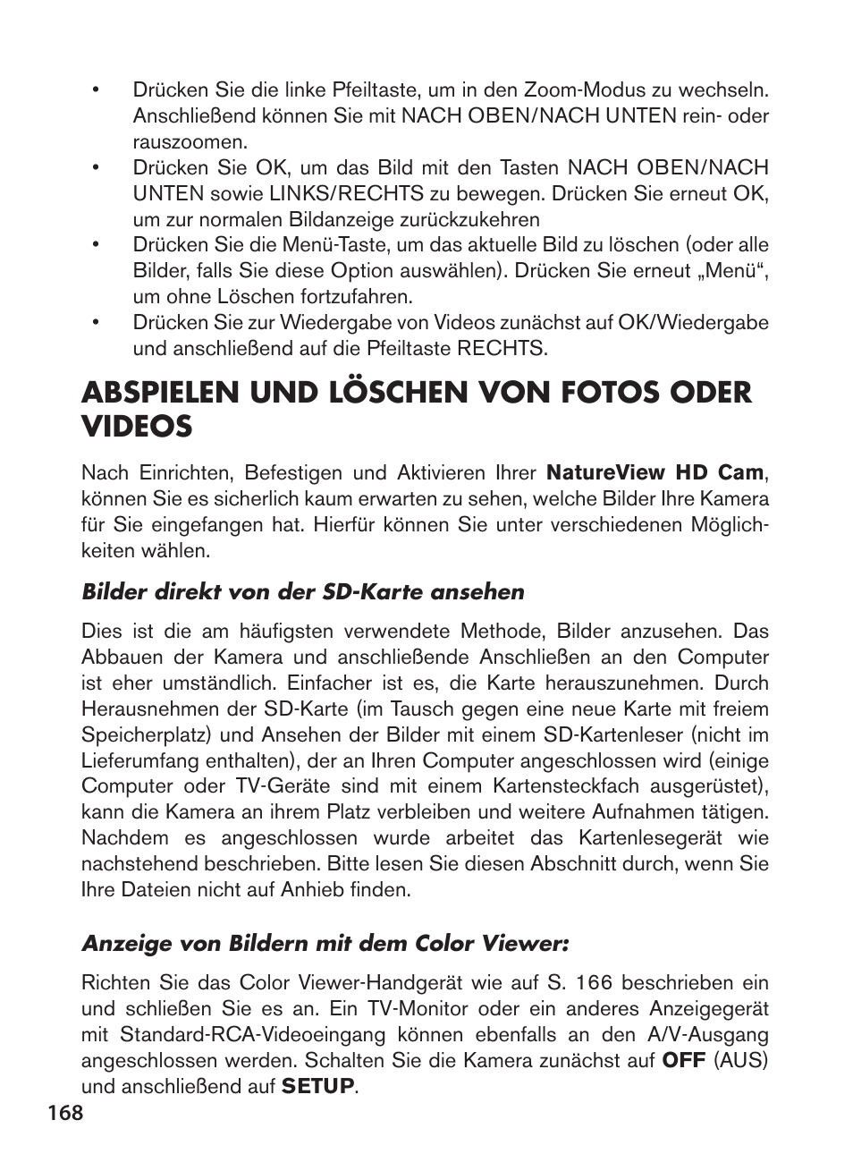Abspielen und löschen von fotos oder videos | Bushnell NatureView HD Essential Trail Camera (Green) User Manual | Page 168 / 232