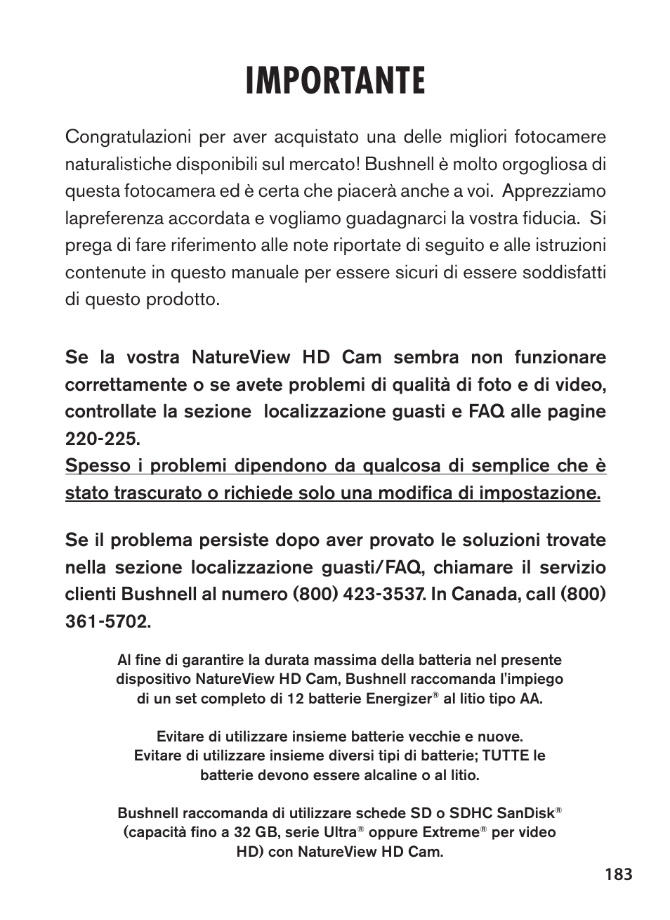 Importante | Bushnell NatureView HD Essential Trail Camera (Green) User Manual | Page 183 / 232
