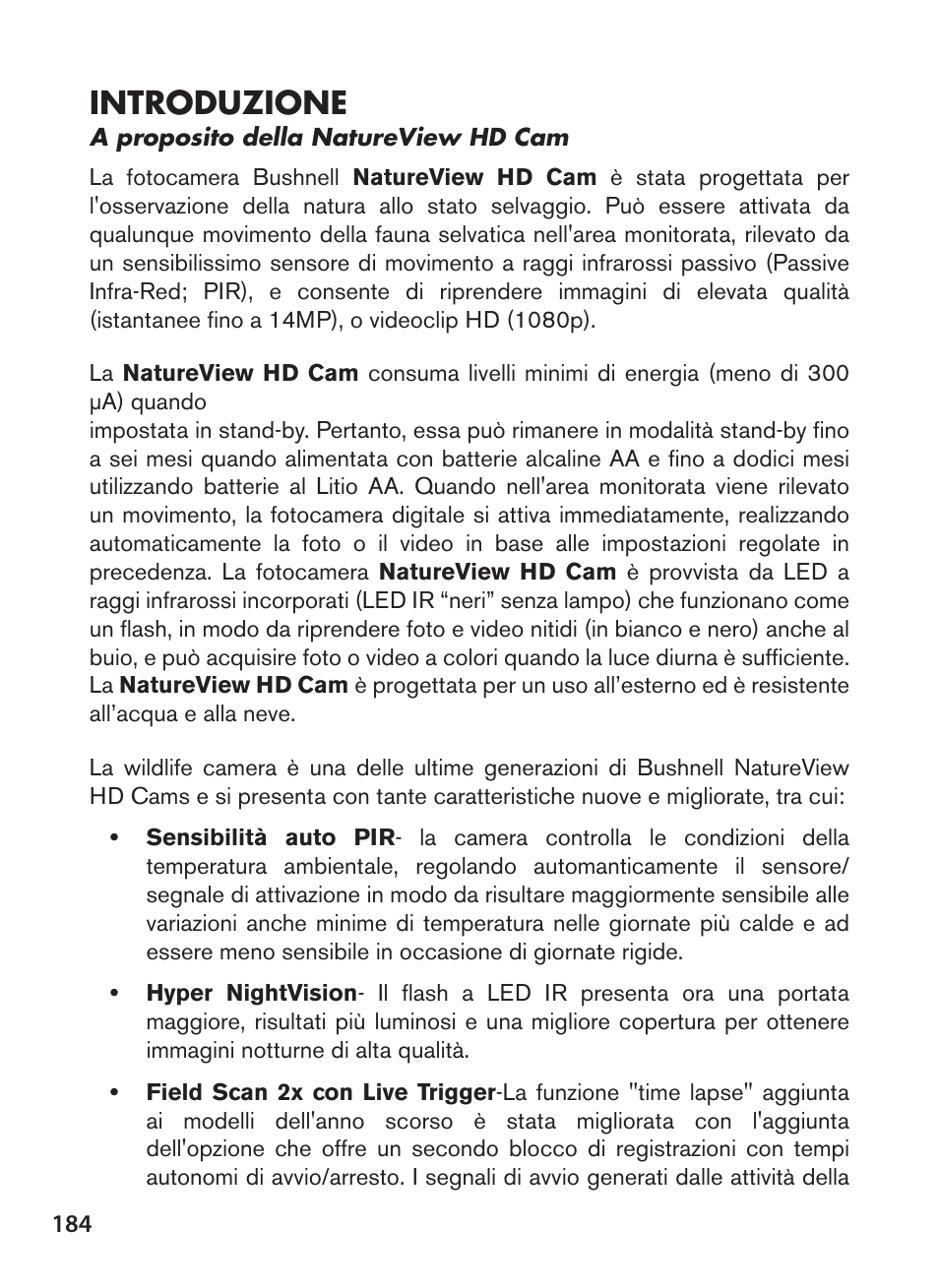 Introduzione | Bushnell NatureView HD Essential Trail Camera (Green) User Manual | Page 184 / 232