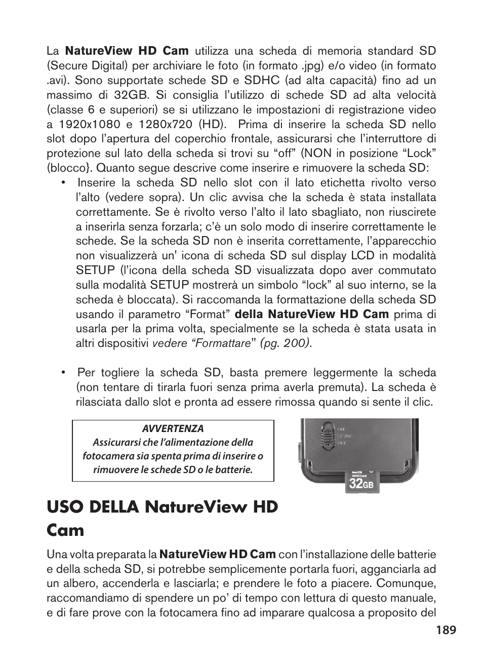 Uso della natureview hd cam | Bushnell NatureView HD Essential Trail Camera (Green) User Manual | Page 189 / 232