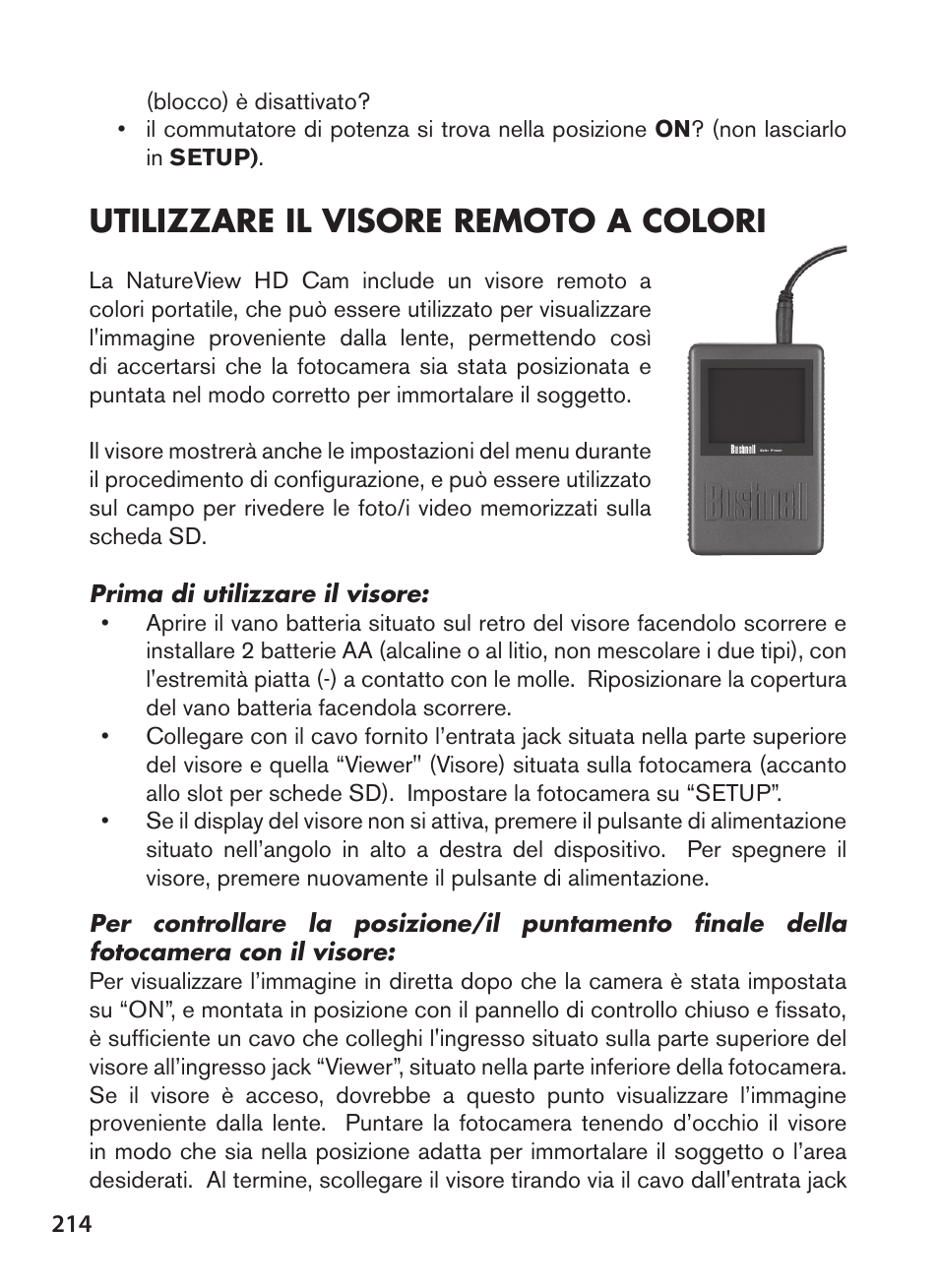Utilizzare il visore remoto a colori | Bushnell NatureView HD Essential Trail Camera (Green) User Manual | Page 214 / 232