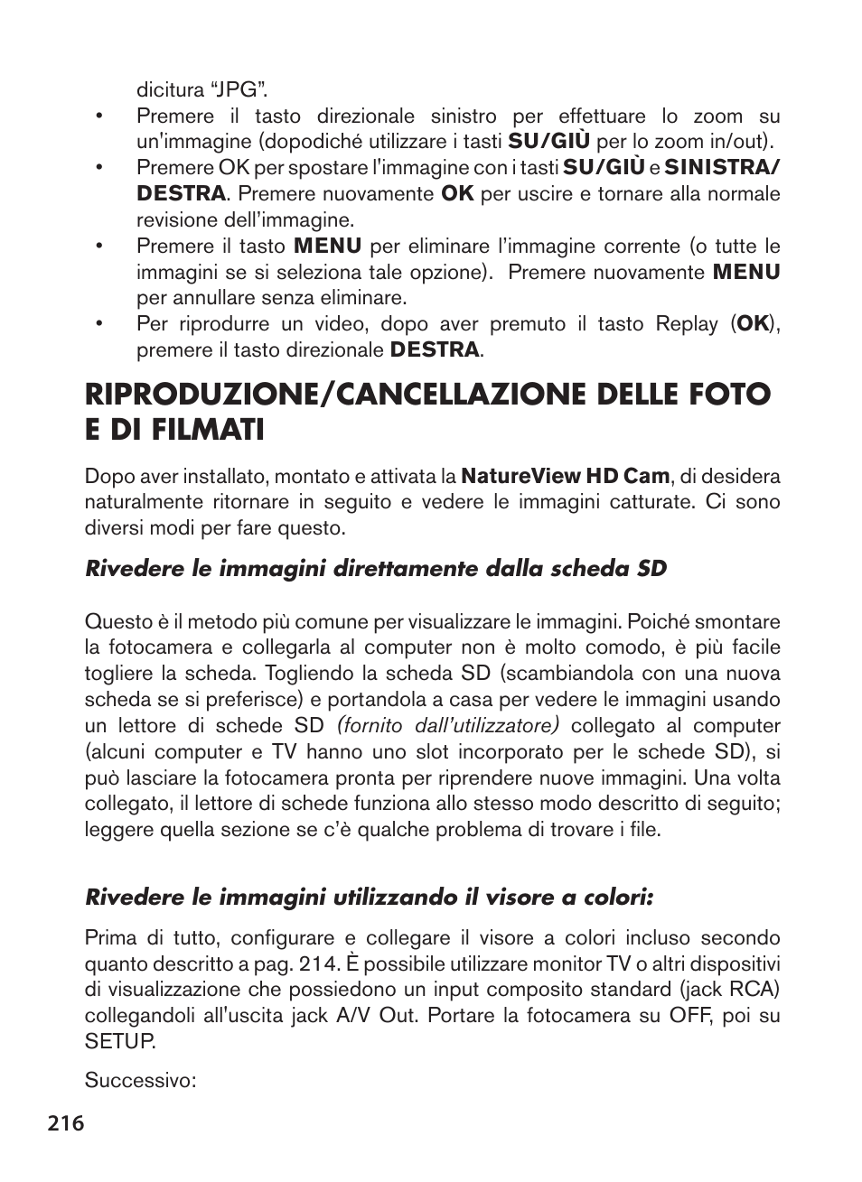 Riproduzione/cancellazione delle foto e di filmati | Bushnell NatureView HD Essential Trail Camera (Green) User Manual | Page 216 / 232