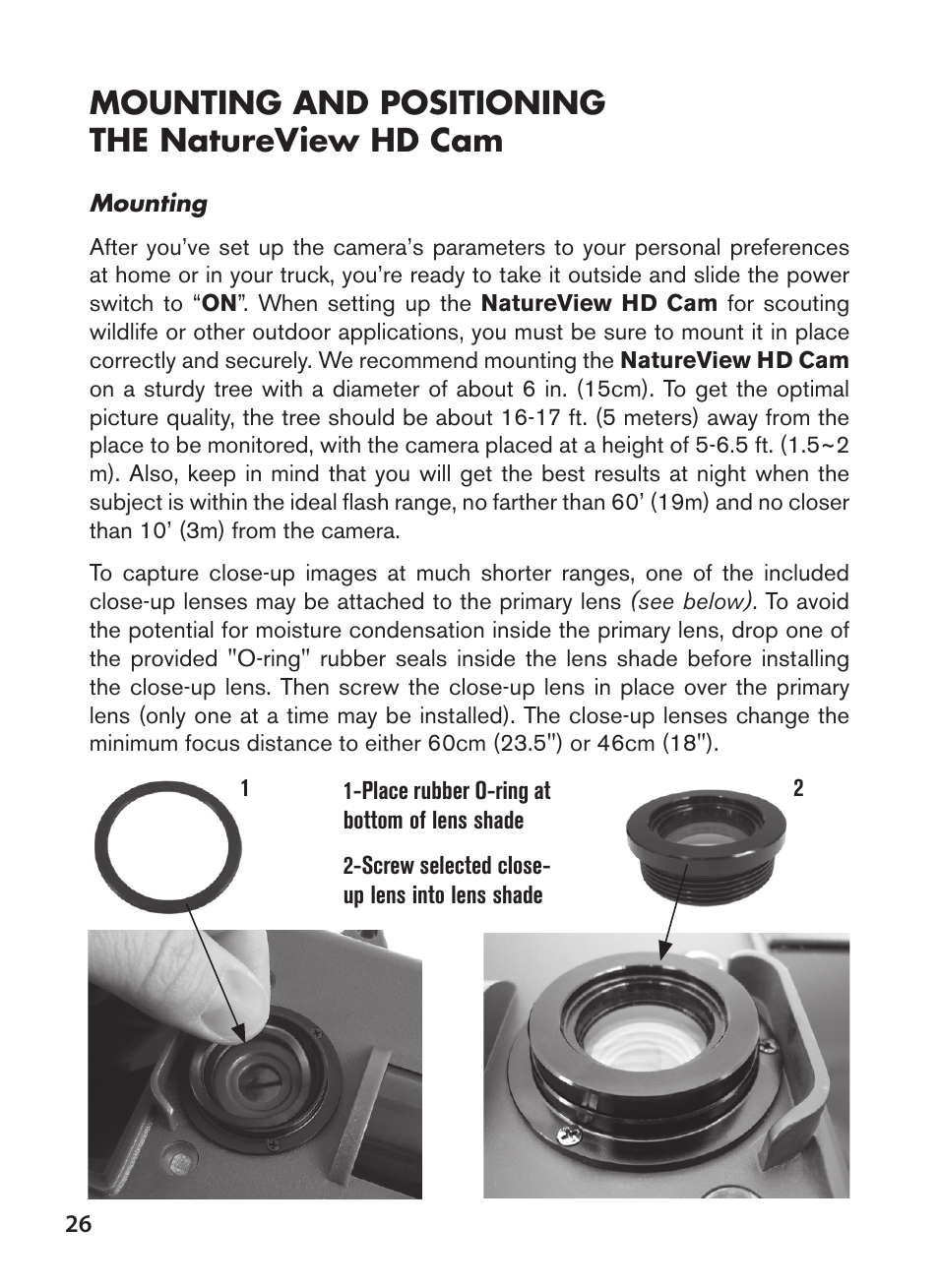 Mounting and positioning the natureview hd cam | Bushnell NatureView HD Essential Trail Camera (Green) User Manual | Page 26 / 232