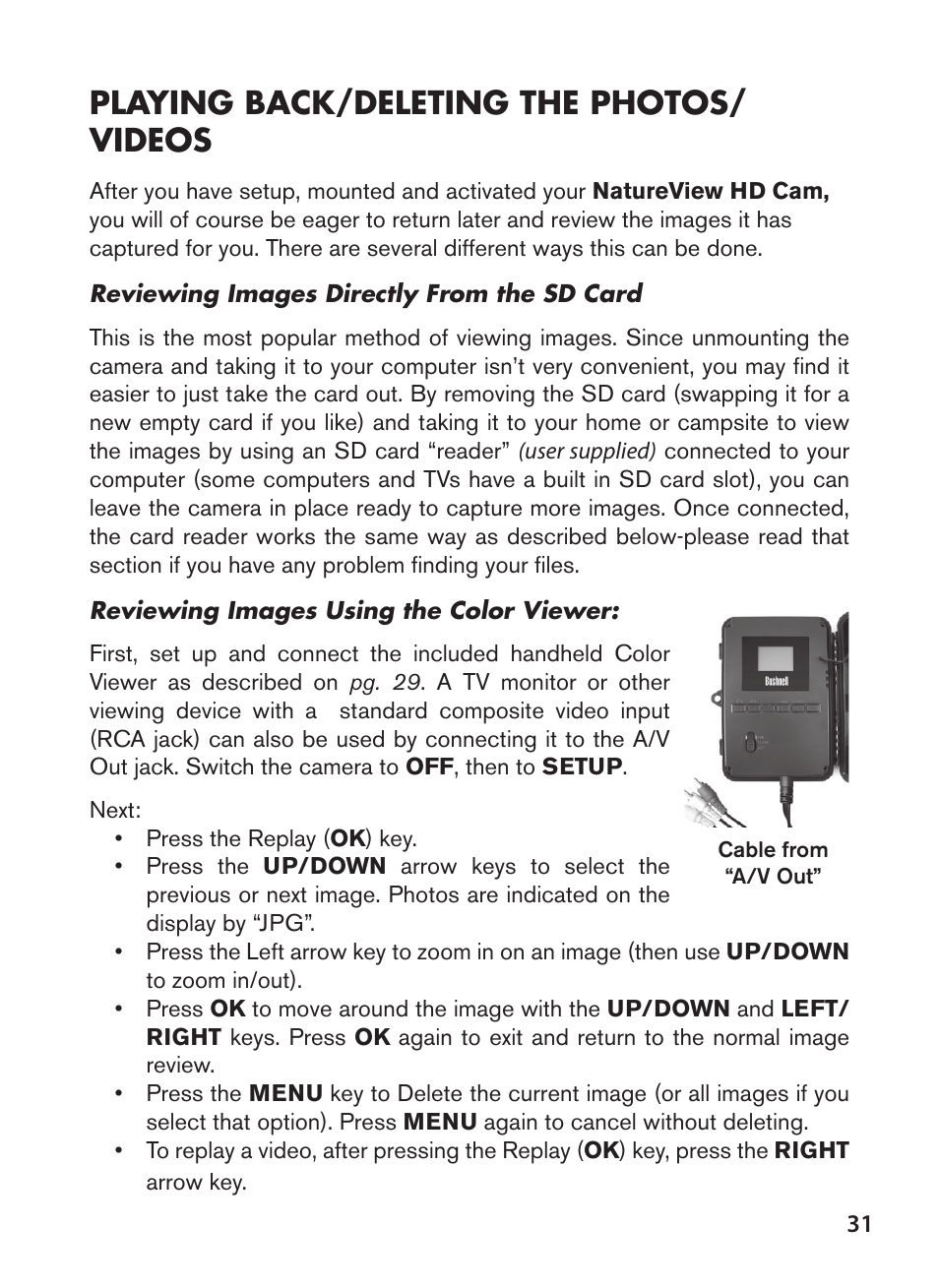 Playing back/deleting the photos/ videos | Bushnell NatureView HD Essential Trail Camera (Green) User Manual | Page 31 / 232