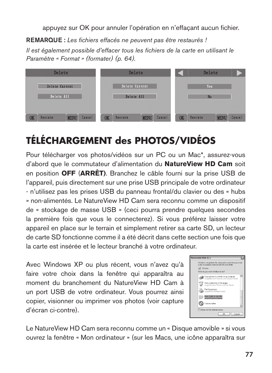 Téléchargement des photos/vidéos | Bushnell NatureView HD Essential Trail Camera (Green) User Manual | Page 77 / 232
