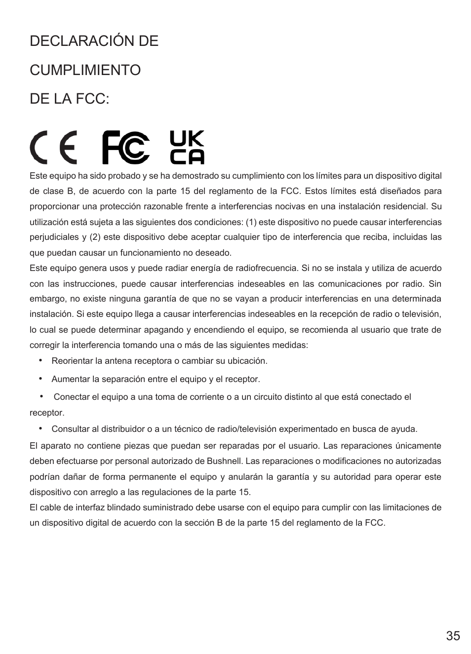 Declaración de cumplimiento de la fcc | Bushnell Prime Low-Glow Trail Camera Kit (Gray) User Manual | Page 105 / 179