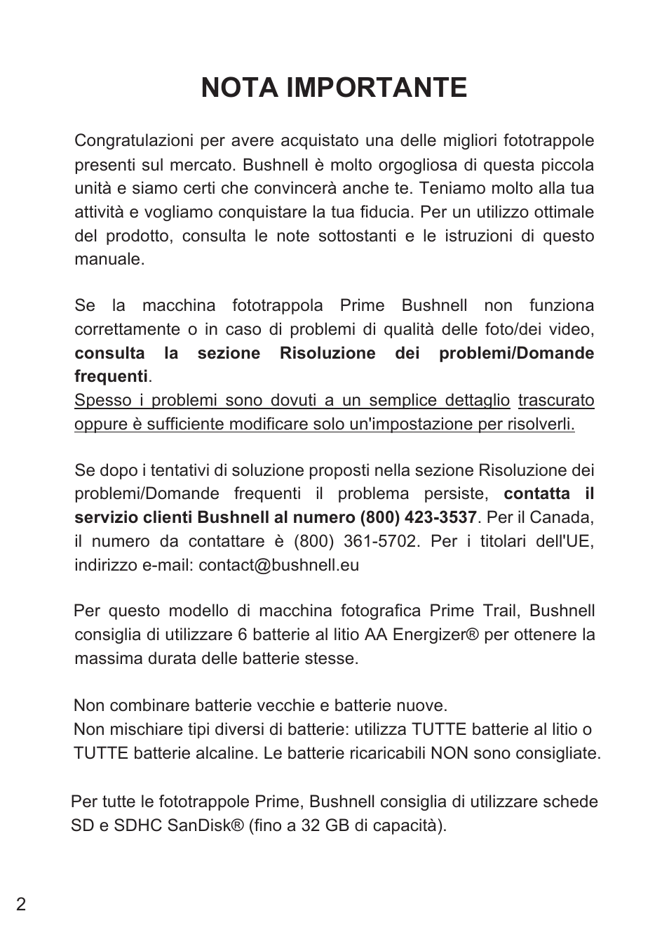 Nota importante | Bushnell Prime Low-Glow Trail Camera Kit (Gray) User Manual | Page 108 / 179