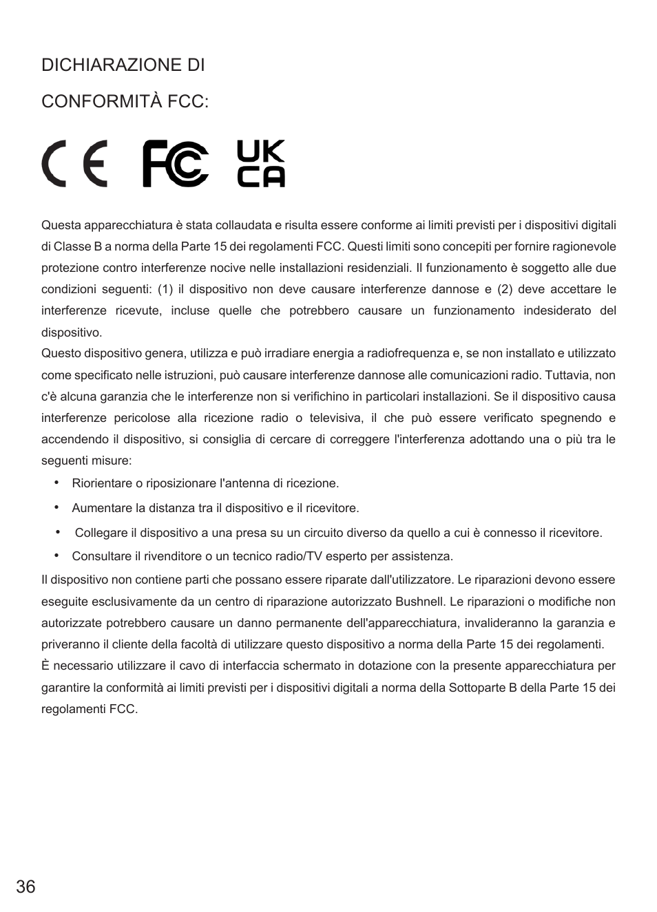 Dichiarazione di conformità fcc | Bushnell Prime Low-Glow Trail Camera Kit (Gray) User Manual | Page 142 / 179