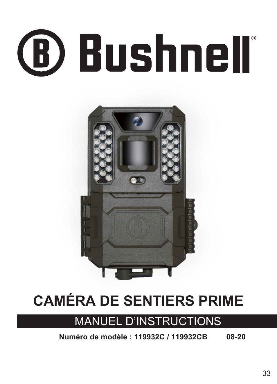 Caméra de sentiers prime, Manuel d’instructions | Bushnell Prime Low-Glow Trail Camera Kit (Gray) User Manual | Page 33 / 179