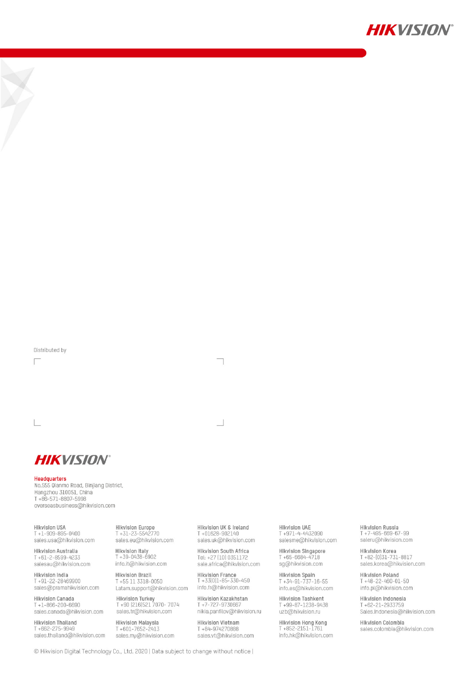 Hikvision TandemVu 4MP Outdoor PTZ Network Dome Camera with Night Vision and 6 to 252mm Lens User Manual | Page 7 / 7