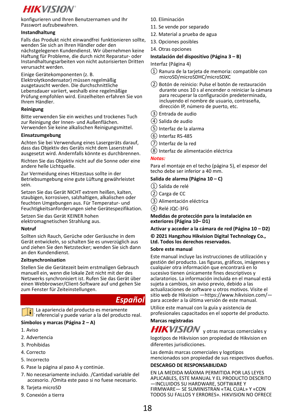 Español | Hikvision DS-2DF6A832X-DE3 8MP PTZ Network Dome Camera User Manual | Page 19 / 57