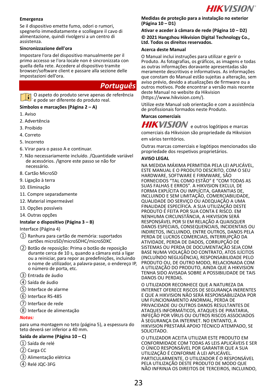 Português | Hikvision DS-2DF6A832X-DE3 8MP PTZ Network Dome Camera User Manual | Page 24 / 57
