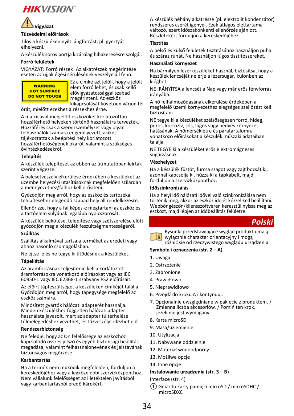 Polski | Hikvision DS-2DF6A832X-DE3 8MP PTZ Network Dome Camera User Manual | Page 35 / 57