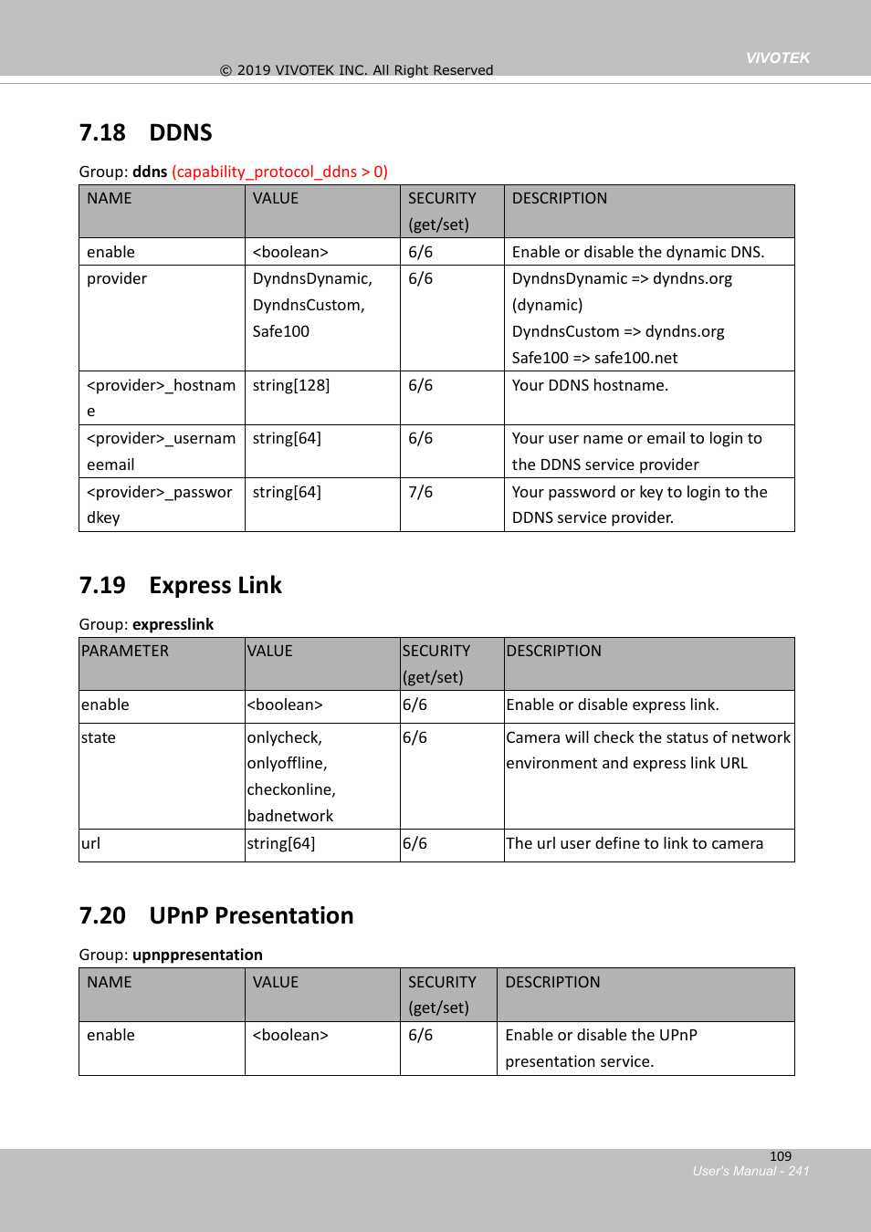 17 tampering detection settings, 18 ddns, 19 express link | 20 upnp presentation | Vivotek FD9388-HTV 5MP Outdoor Network Dome Camera with Night Vision User Manual | Page 241 / 407