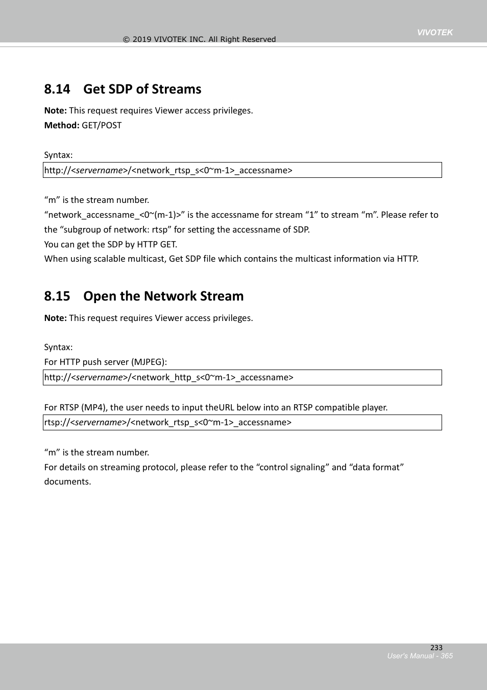 14 get sdp of streams, 15 open the network stream | Vivotek FD9388-HTV 5MP Outdoor Network Dome Camera with Night Vision User Manual | Page 365 / 407