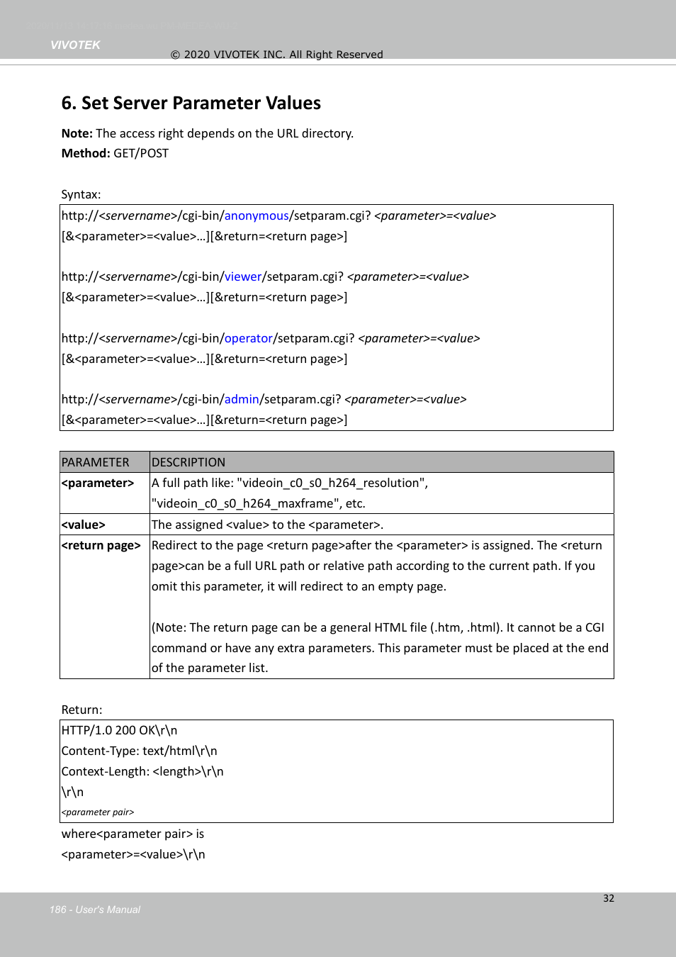 Set server parameter values | Vivotek S Series IZ9361-EH 1080p Outdoor Network Bullet Camera with Heater User Manual | Page 186 / 458