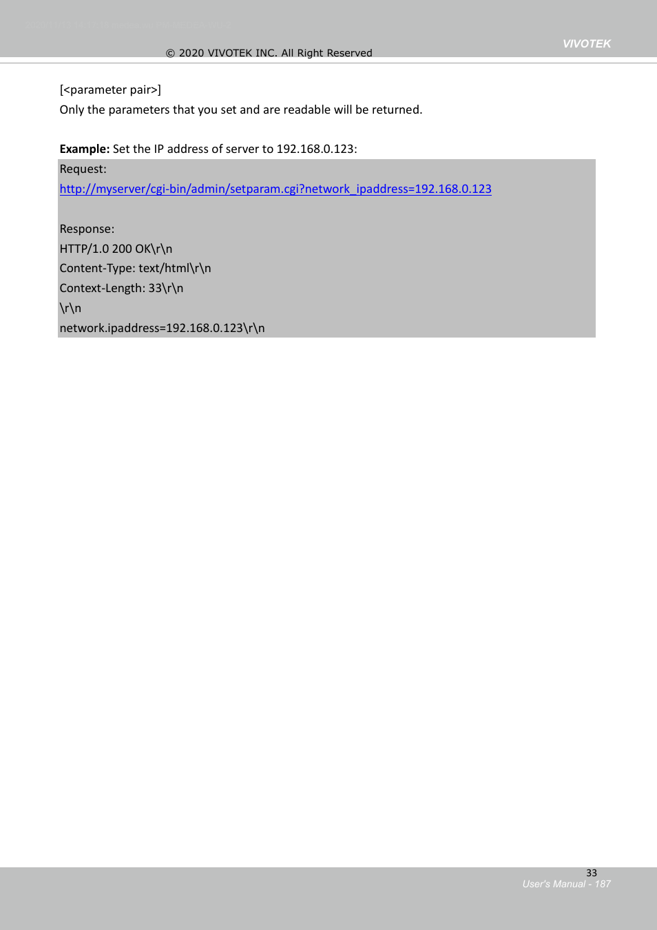 Set server parameter values | Vivotek S Series IZ9361-EH 1080p Outdoor Network Bullet Camera with Heater User Manual | Page 187 / 458