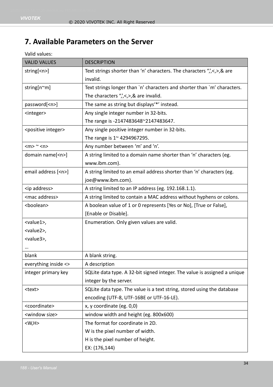 Available parameters on the server | Vivotek S Series IZ9361-EH 1080p Outdoor Network Bullet Camera with Heater User Manual | Page 188 / 458