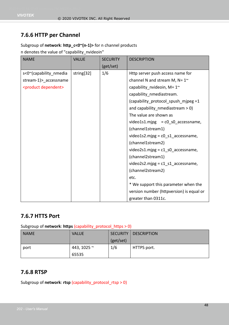 7 htts port, 8 rtsp | Vivotek S Series IZ9361-EH 1080p Outdoor Network Bullet Camera with Heater User Manual | Page 202 / 458