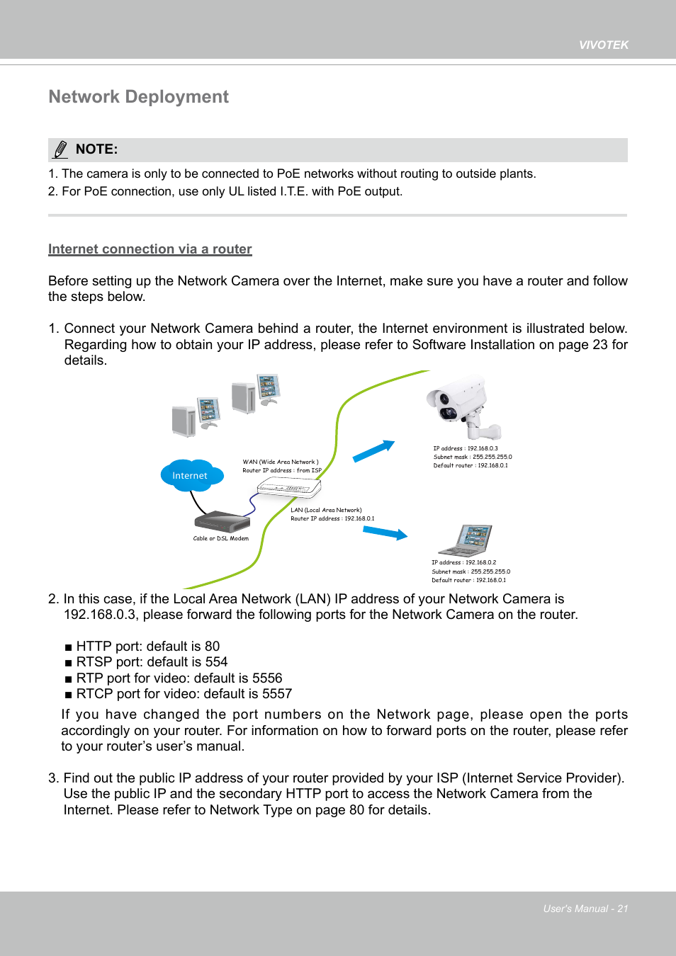 Network deployment | Vivotek S Series IZ9361-EH 1080p Outdoor Network Bullet Camera with Heater User Manual | Page 21 / 458