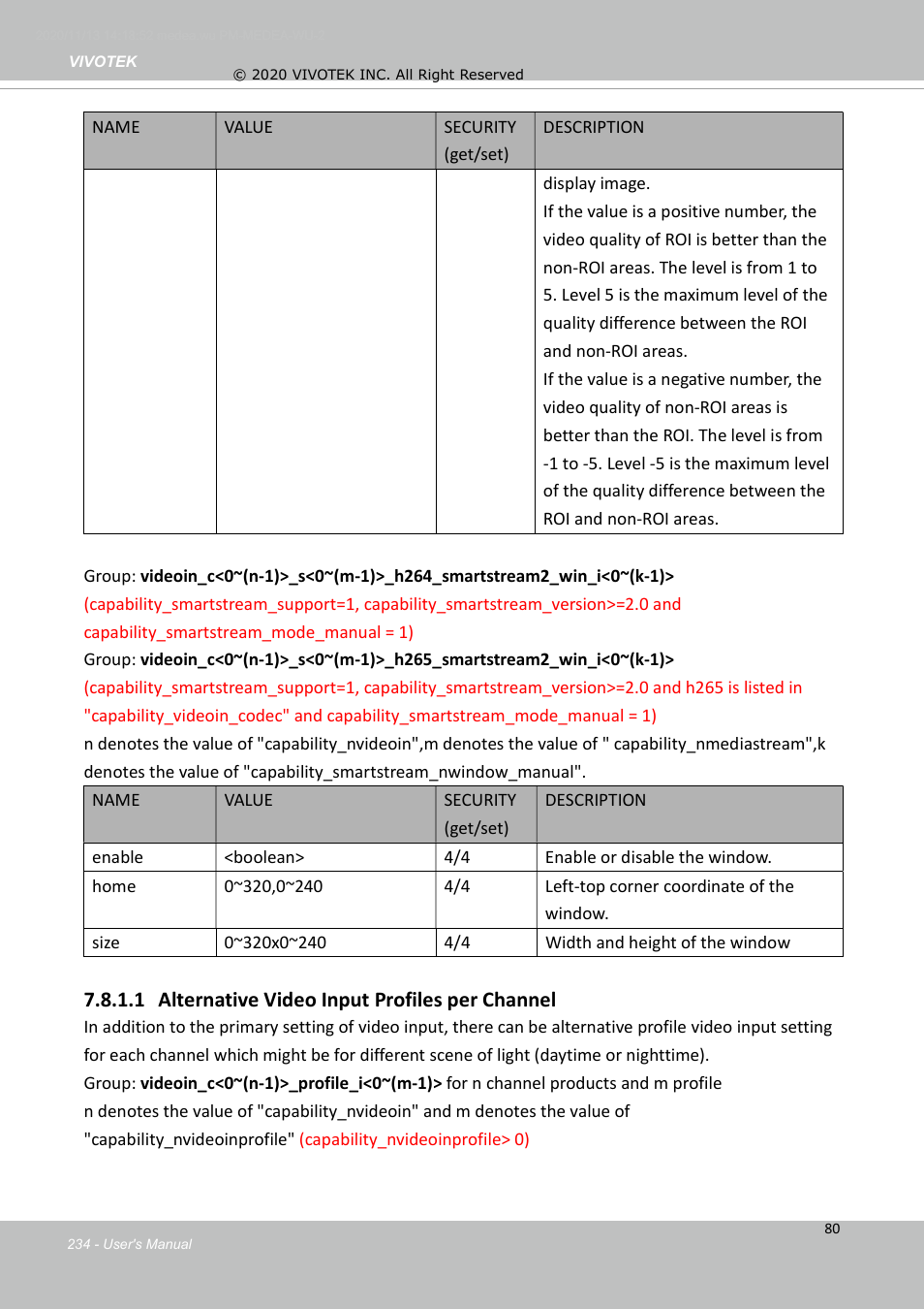 1 alternative video input profiles per channel | Vivotek S Series IZ9361-EH 1080p Outdoor Network Bullet Camera with Heater User Manual | Page 234 / 458