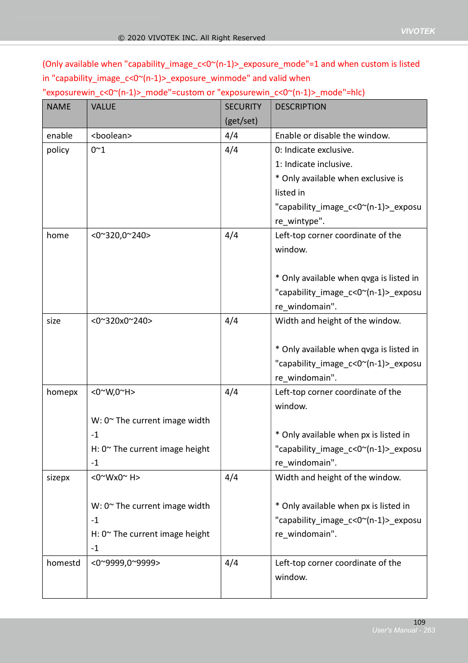 12 exposure window setting per channel, Exposure window setting for each window | Vivotek S Series IZ9361-EH 1080p Outdoor Network Bullet Camera with Heater User Manual | Page 263 / 458