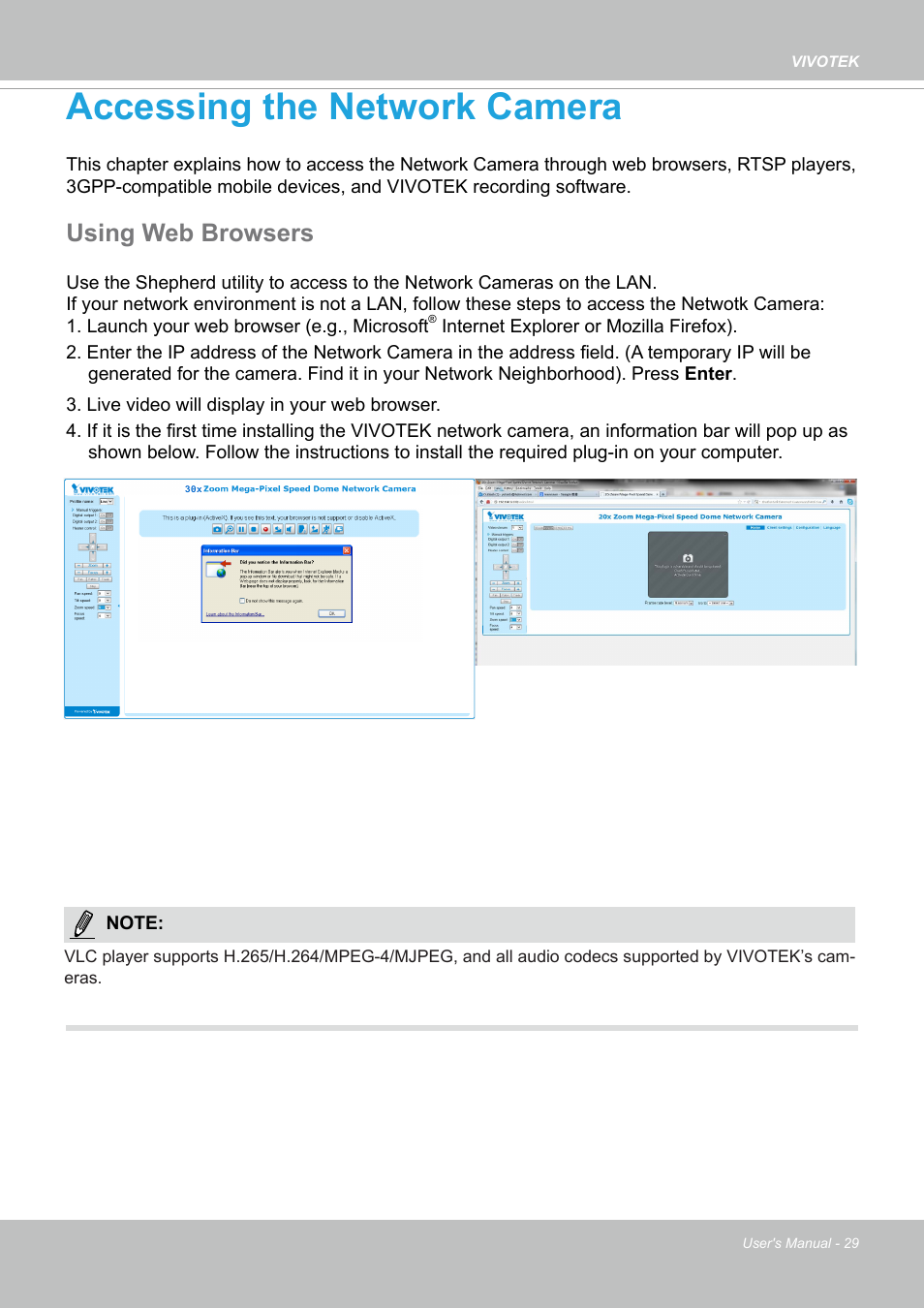 Accessing the network camera, Using web browsers | Vivotek S Series IZ9361-EH 1080p Outdoor Network Bullet Camera with Heater User Manual | Page 29 / 458