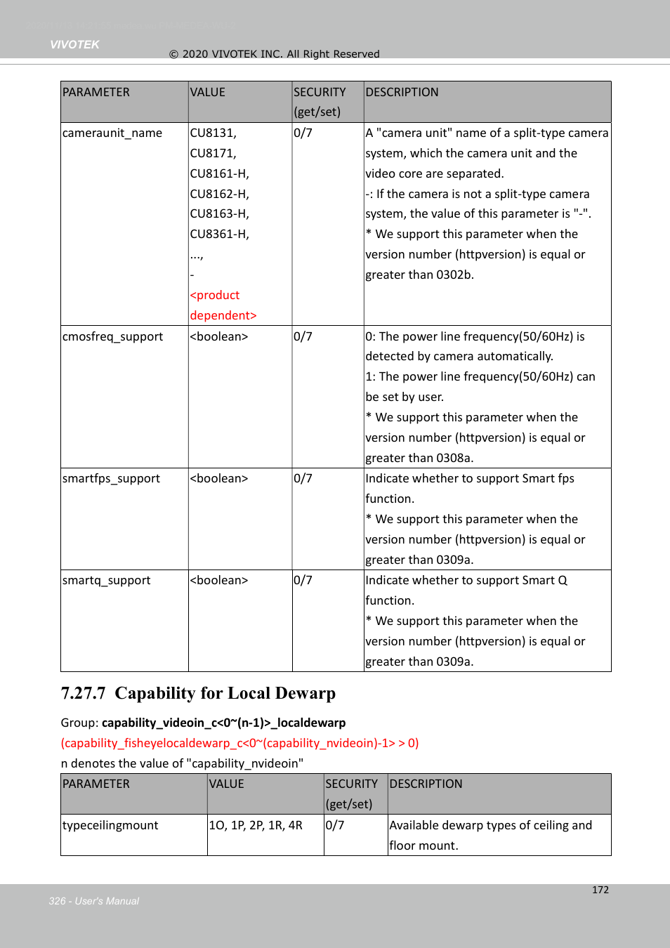 7 capability for local dewarp | Vivotek S Series IZ9361-EH 1080p Outdoor Network Bullet Camera with Heater User Manual | Page 326 / 458