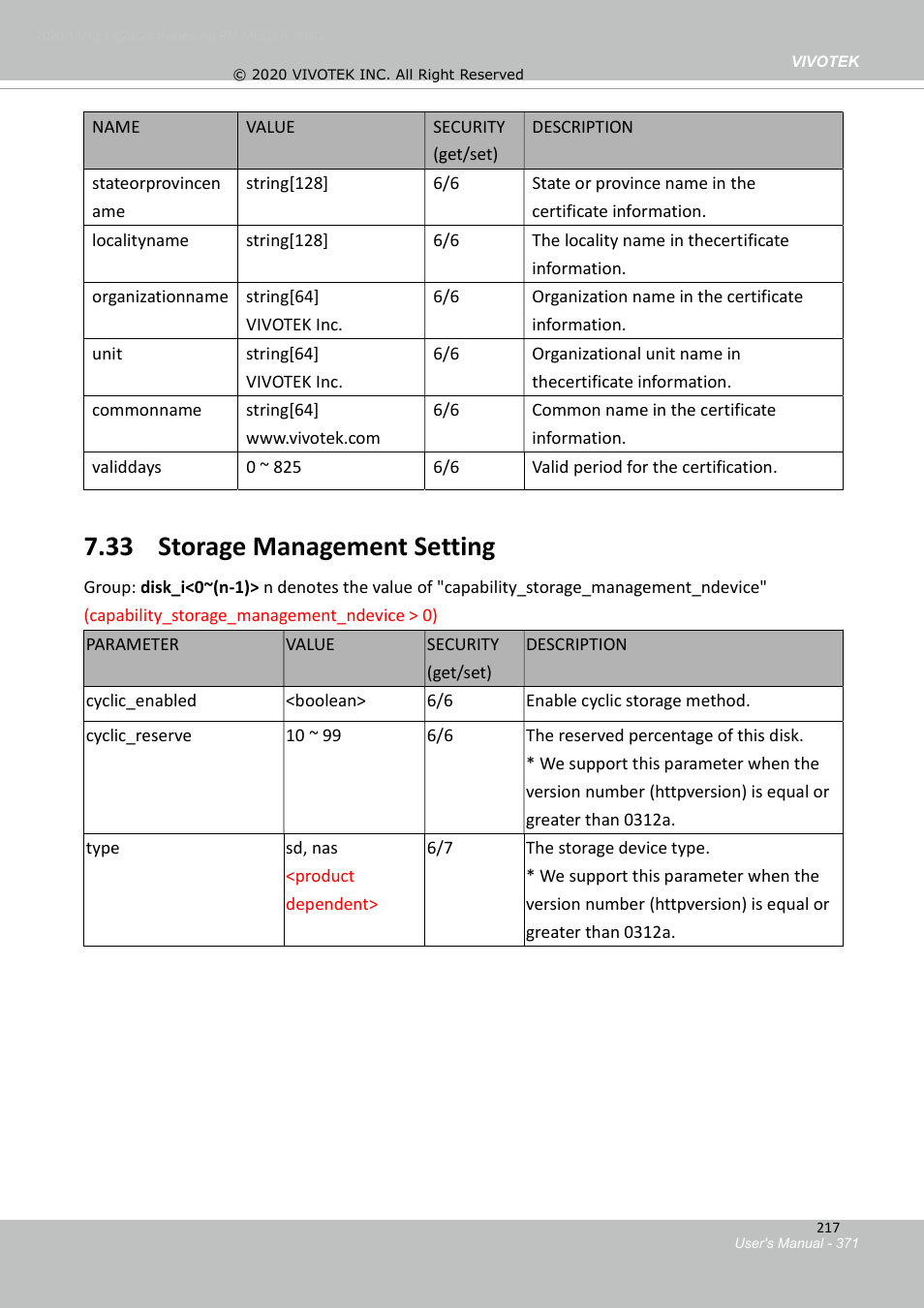 33 storage management setting | Vivotek S Series IZ9361-EH 1080p Outdoor Network Bullet Camera with Heater User Manual | Page 371 / 458