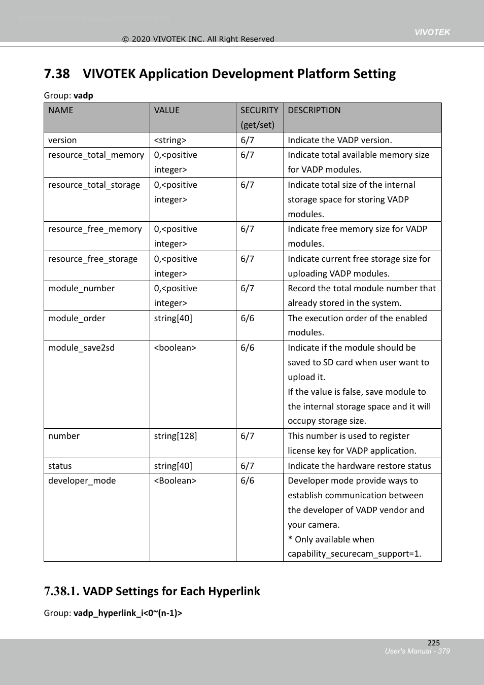 Vadp settings for each hyperlink | Vivotek S Series IZ9361-EH 1080p Outdoor Network Bullet Camera with Heater User Manual | Page 379 / 458