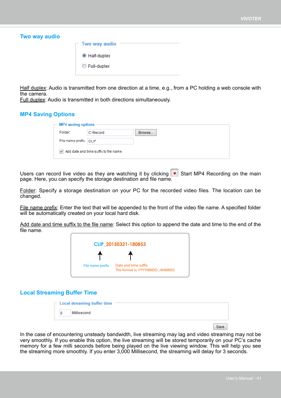 Name, Please refer to mp4 saving | Vivotek S Series IZ9361-EH 1080p Outdoor Network Bullet Camera with Heater User Manual | Page 41 / 458