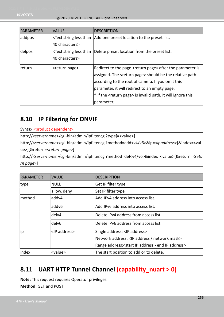 10 ip filtering for onvif | Vivotek S Series IZ9361-EH 1080p Outdoor Network Bullet Camera with Heater User Manual | Page 410 / 458